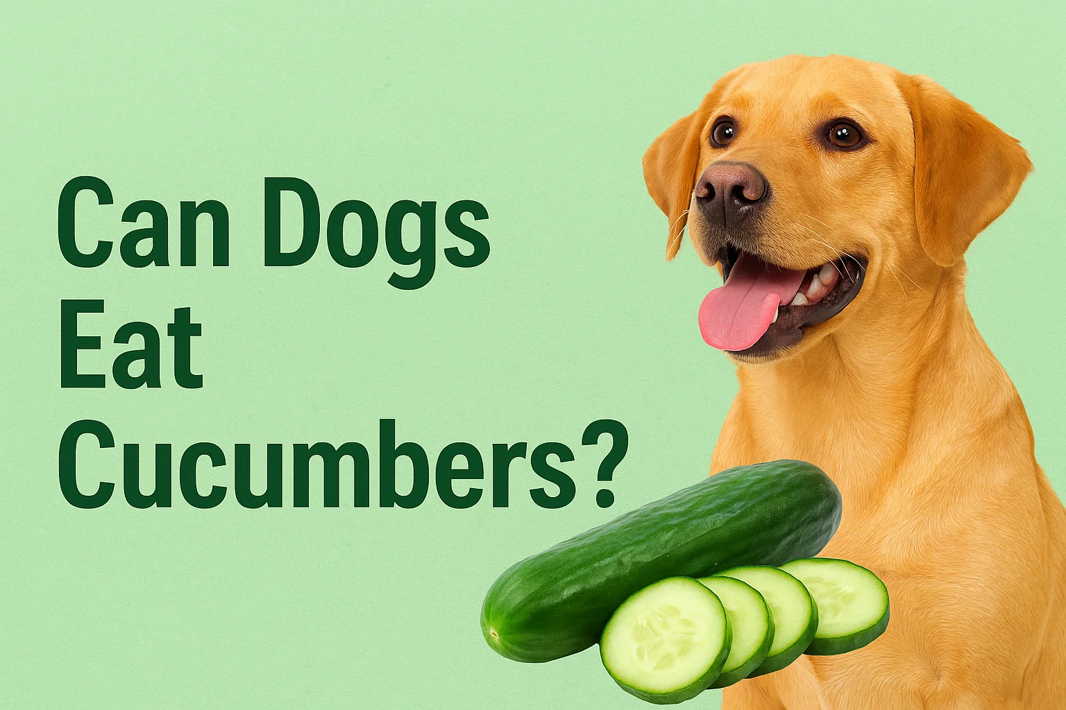 Happy dog eating fresh cucumber slices, showing cucumbers are a safe and healthy snack for dogs.