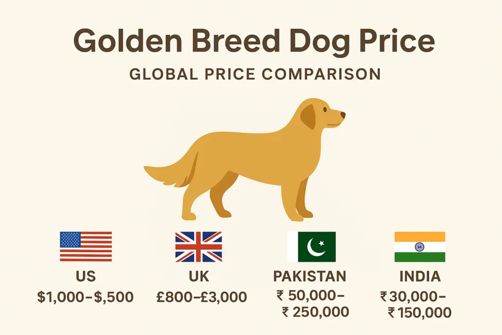 "Golden Retriever winning top dog show prize with elegant ribbon and trophy, symbolizing golden breed dog value and recognition."