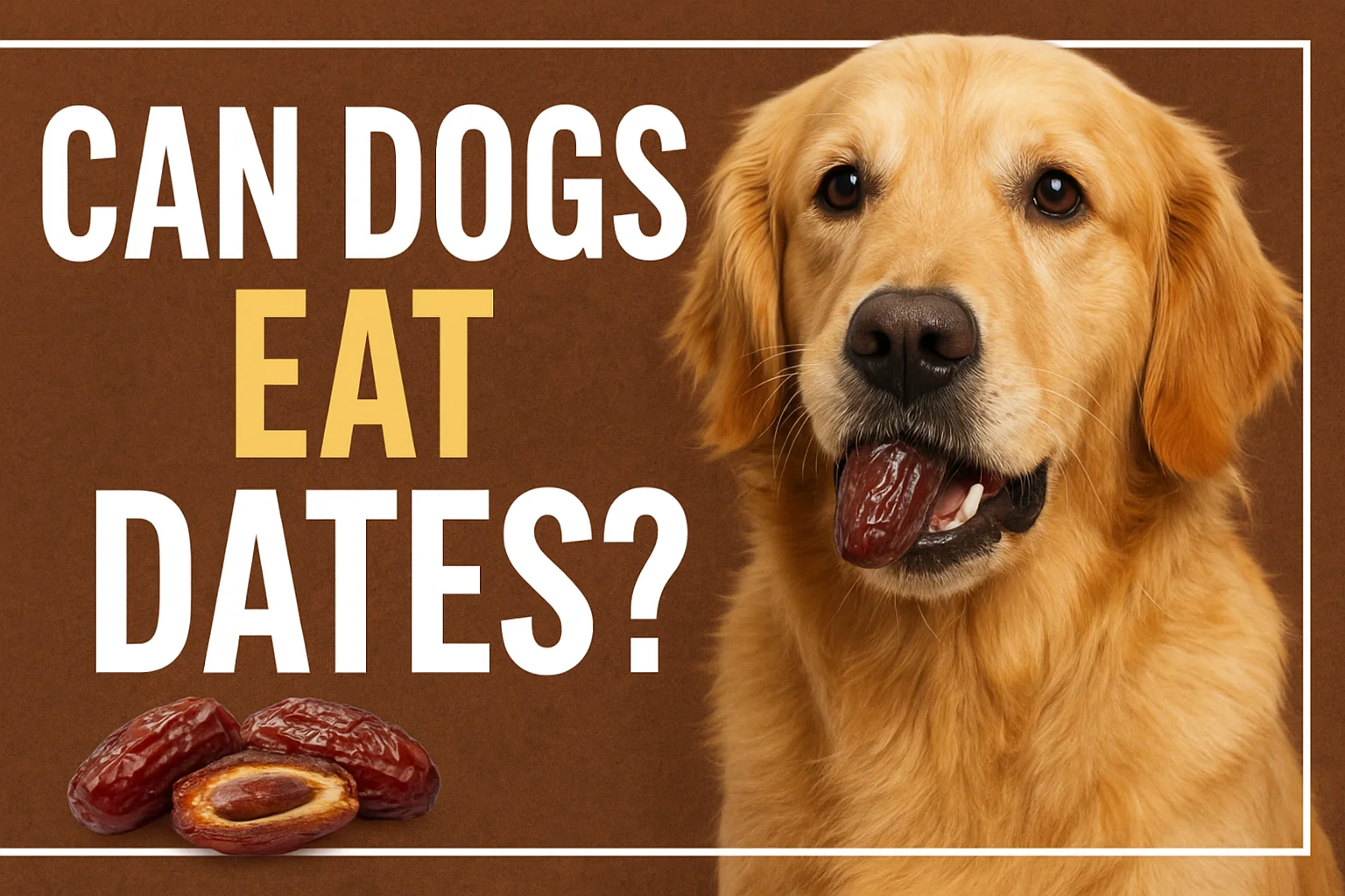 A golden retriever sitting beside a bowl of dates, illustrating the question: can dogs eat dates safely?