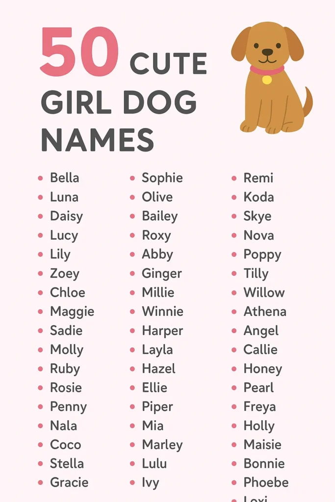 "50 cute girl dog names list – best female dog name ideas for your puppy"