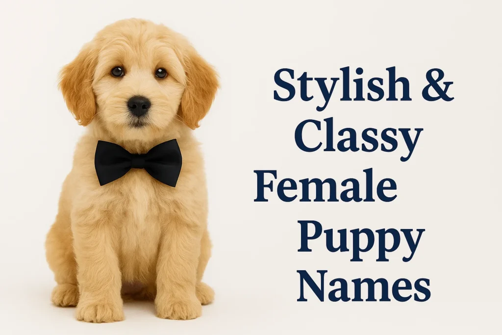 Stylish puppy names – elegant, well-groomed dog with a chic collar, perfect for classy female puppy name ideas.